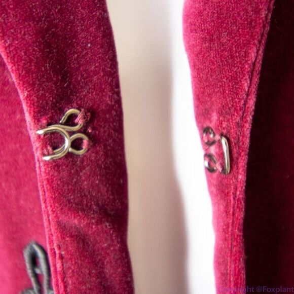 Maggy London 100% cotton embossment burgundy velvet blazer jacket, size 10 - Picture 12 of 16